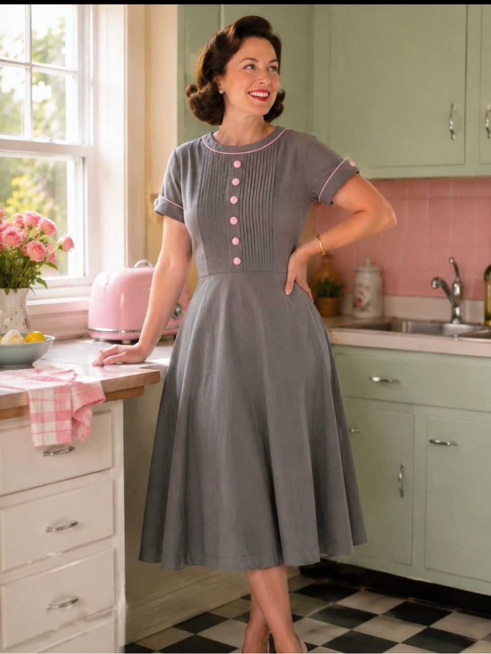 Bettie Page Las Vegas Vintage-Inspired Gray Fit & Flare Dress size XL